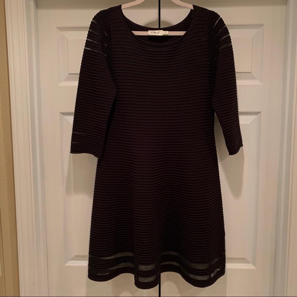 Eliza J Jacquard Knit Mesh Fit & Flare Midi Dress